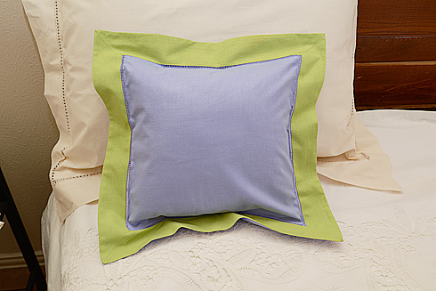 Hemstitch Multicolor Baby Pillow 12x12". Lavender & Macaw Green